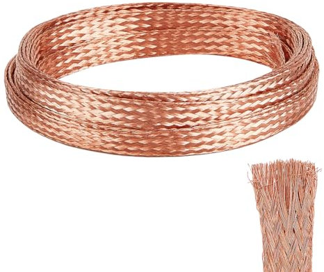 BENECREAT 4m Braided Ground Strap, 10mm Wide Flexible Flat Copper Flat Sleeving for AC/DC Connections, Radio Antennas and House Grounding