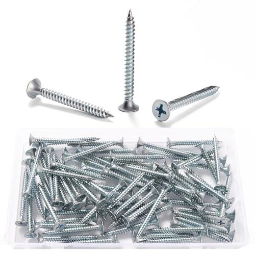 VooGenzek 80 PCS M3.5 * 40 mm Coarse Thread Point Drywall Screws, Phillips Countersunk, Plasterboard Wood Screw, for Plasterboard, Drywall and Wood, Silver