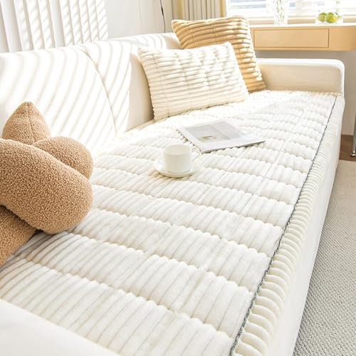 LHKXKKXX Samt Sofa überzug L Form, Sofabezug Anti Rutsch 1 2 3 4 Sitzer, Couch überzug für Sektionssofa, Sofaüberwürfe, rutschfest Sofaschoner Sofaüberwurf, Sofadecken für Sitzfläche,Weiß,60 * 150cm