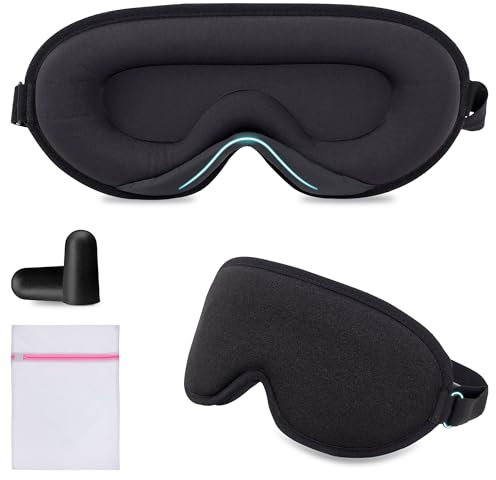 360 RELIEF Sleep Eye Mask - 100% Blackout, Zero Eye Pressure, Adjustable Strap & Ear Plugs - Ideal Eye Mask for Sleeping, Travel Essentials for Women & Men + Laundry Bag