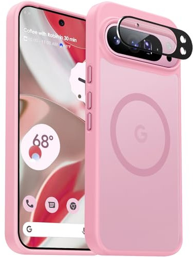 AOUIA Custodia magnetica per Google Pixel 9 Pro XL, compatibile con MagSafe, Pixel 9 Pro XL, con protezione per fotocamera, antiurto, protezione dalle cadute, traslucida opaca per Pixel 9 Pro XL, rosa