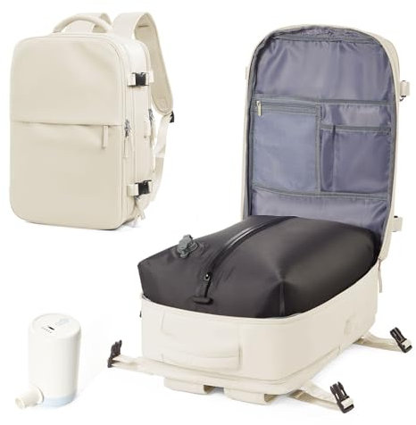 VENATIN Vacuum Backpack Travel, Airback Backpacks,Carry on Backpack with Air Pump,Vacuum Seal Compression Bag, Personal Item Travel Bags, Beige