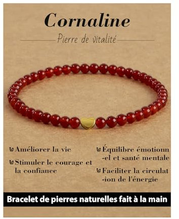Landorilo Bracelet Femme, Pierre Naturelle de 4mm Avec Perles D'amour en Or 18K, Bracelets de Perle de Yoga de Guérison, Cadeau de Noël, D'anniversaire, pour Femmes (Cornaline)