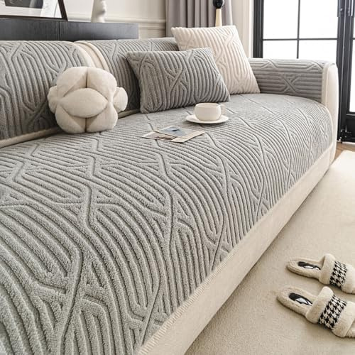 Samt Sofabezug Ecksofa l Form Sofa Überzug 2 3 4 Sitzer Couchbezug Sofa/Couch Wurfdecke Eckcouch Sofaschutz Sofaüberwurfe Sofaschoner rutschfest Sofabezüge Waschbar für Wohnzimmer(Grey,70*70cm)