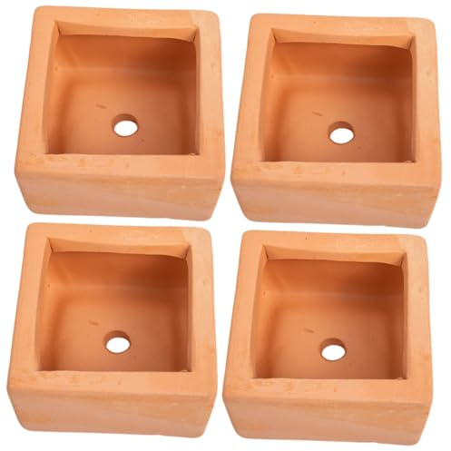 GARIOUANS Macetas de Terracota Cuadradas 4 Piezas Mini Macetas de Barro para Plantar Tamaño Pequeño 9x9x5 Cm y Exterior para Jardín Balcón y Vivero