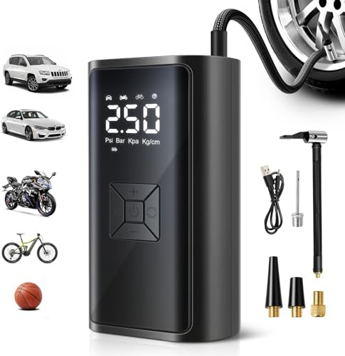 Tyre Inflator Air Compressor,Portable Electric Tyre Inflator | 150 PSI, 6000mAh Battery & 12V Car Tyre Pump with Digital Pressure Gauge, Auto Shut-Off,for Car, Motorcycle, Bike & Ball,