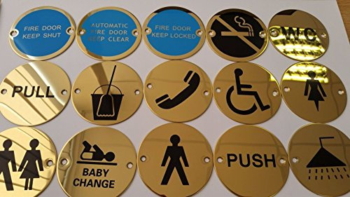 Circular Round Brass Toilets Pub Shop Business Bathroom Door Signs Gold Plate (Fire Door Keep Shut)