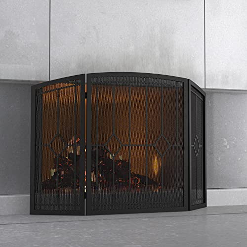 FireBeauty Kaminschutz, 3 Paneele, Schmiedeeisen, schwarzes Metall, 121,9 cm (L) x 30 (H) Funkenschutzabdeckung (klassisch)