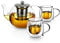 Vevok Chef 1L Borosilicate Glass Teapot with 2 Flower Shaped Glass Tea Cups Set, Heat-Resistant Tea Pot with Stainless Steel Infuser Filter, Stovetop Safe Kettle for Loose Leaf, Blooming Tea or Coffee