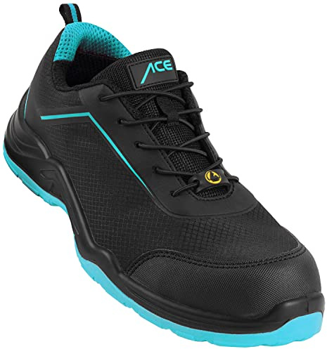 ACE Sapphire Arbeitsschuhe - Sicherheitsschuhe für die Arbeit - S1-P SRC ESD - Schwarz/Türkis - 47