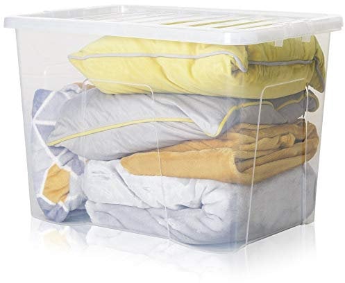 TENLITE 80 Litre Large Plastic Storage Box with Lid - PACK OF 3 | Clear Transparent Storage Container (80L Crystal Container)