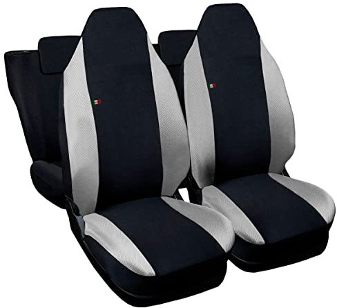 Kompatibel mit Vordersitzen, mit integrierten Kopfstützen. Bezüge für Autositze in verschiedenen Farben (Schwarz - Dunkelblau) (Schwarz - Hellgrau)