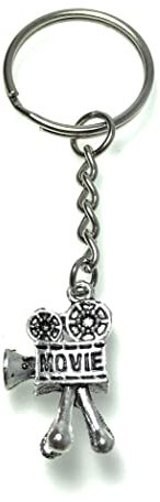 FizzyButton Gifts Movie Camera Charm Keyring Key Ring with Silver Tone Keychain