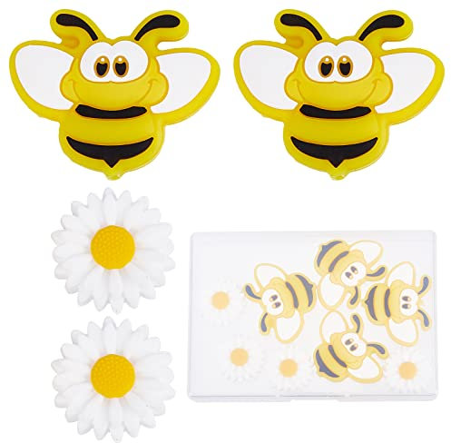 SUNNYCLUE 1 boîte 10 pièces Perles en Silicone Abeilles Fleur de Soleil en Vrac Marguerite Fleurs Perle Abeille Grosses Perles pour la Fabrication de Bijoux Centre Percé Entretoise Perle Kaychain Cord
