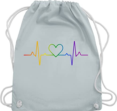 Turnbeutel Rucksack - LGBTQ Kleidung Flag - Herzschlag Regenbogen Pride - Unisize - Pastell Blau - gym backpack mit kordelzug stoffbeutel aus baumwolle turn tasche sporttaschen rucksackbeuteltasche