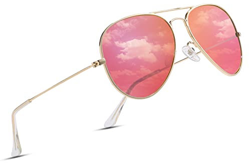 COASION Pilot Polarised Sunglasses Mens Womens Metal Frame Vintage Retro Sun Glasses UV400 Protection for Driving Fishing Pink Mirror