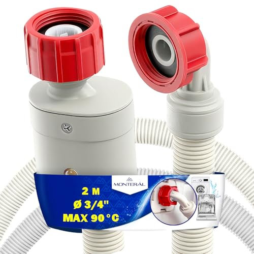 Aquastop Schlauch Waschmaschine und Spülmaschine 2m mit Winkel und Geradem Sicherheitsventil Ø 3/4 Zoll Wasserstop Waschmaschine Zulaufschlauch Max 90°C - Garantie 10 Jahre - MONTERAL