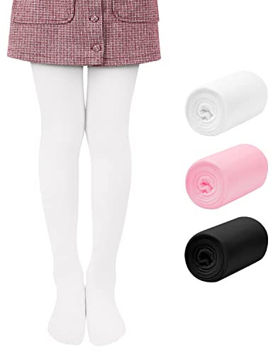 Libella confezione da 3 collant danza bambina collant danza con piedino 80 DEN microfibra coprente colorato 27251 Bianco+Nero+Rosa Chiaro 122-128