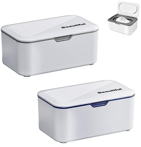 2 Pièces Boite a Mouchoirs avec Couvercle, Boîte de Papier Toilette, Boite a Lingette Bebe, Boîtes à Lingettes Humides, Distributeur de Lingettes Humides, pour Bureau à Domicile (Gris, Bleu)