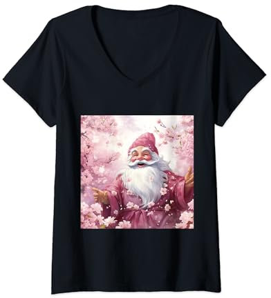 Cerisier en fleurs de carnaval Père Noël rose grand défilé T-Shirt avec Col en V