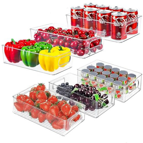 HUOGEE Kühlschrank Organizer Set, 6er Set(3 Größe) Kühlschrank Organizer Set Kühlschrank Organizer für Küche,Speisekammer,Schränke,Regale,Schublade,Badezimmer BPA Frei