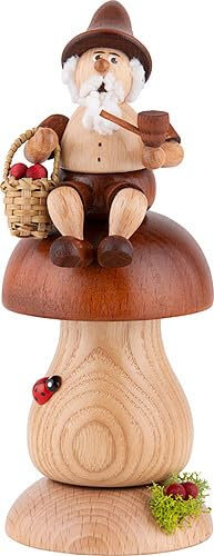 Erzgebirge Palast Holzkunst Schubert Räuchermännchen Wichtel auf Braunkappe - 17 cm
