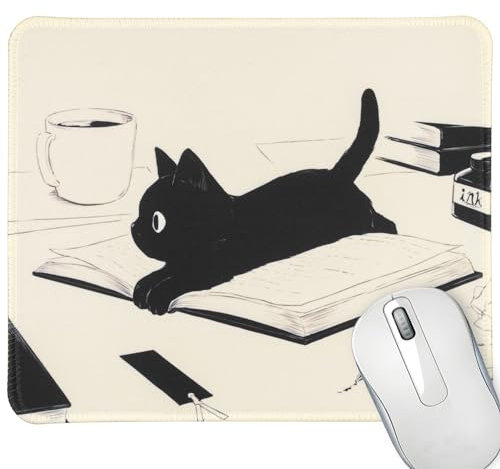 JINJIASC Tapis de souris carré amusant pour souris sans fil avec base en caoutchouc antidérapant (chat)