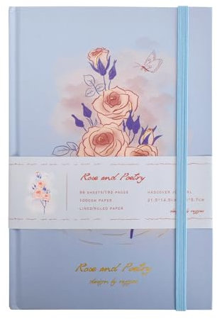 Zimoer Blanko Notizbuch Rosen, Tagebuch zum Schreiben, A5 Hardcover Tagebücher, Hardcover Journal Notizbücher, Notizbuch A5 Kariert mit wunderschönem Buntes Papier für Männer, Frauen, Mädchen (Bleu)