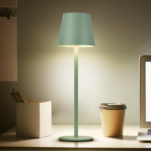 Faithorse Rechargeable Lamp Cordless Table Lamp, 2 Pack Battery Operated Lamps 5200mAh IP54 Waterproof Wireless Lamp with 3-Color Modes Touch Control Night Light for Bedroom(Vintage Green)