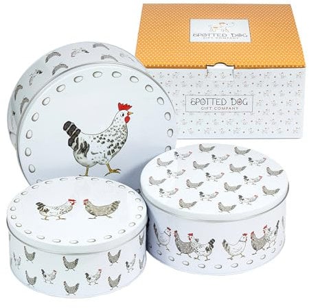 SPOTTED DOG GIFT COMPANY Keksdose Metall, Gebäckdosen 3er Set Plätzchendosen für Kuchen & Kekse, 25x11cm, 22x10cm, 20x8,6cm, Hühner Küchen Deko, Geschenke für Hühnerliebhaber