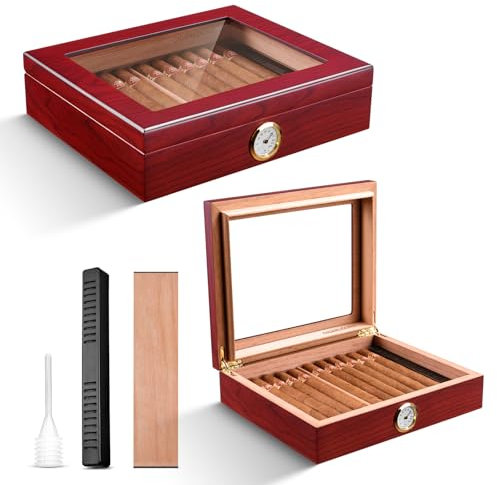 CIGARLOONG Zigarren Humidor Spanische Zeder Desktop Box mit Luftbefeuchter und Hygrometer Halten bis zu 25 Zigarren (Braun)