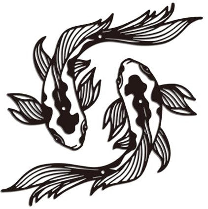 WADORN Wanddekoration Fisch Aus Metall, Fisch Wand Feng Shui Silhouette Skulptur Schilder Minimalistische Ying Yang Linie Wandbehang Dekor Für Balkon Garten Innenhof Drinnen Und Draußen, 30x30cm