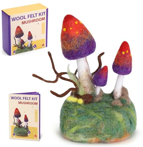 Wamkon Filzset Nadelfilz Set, Filzen Starterset, Pilz Wollfilz-Set mit Filzwolle Filzunterlage Filznadeln und Anleitung, Filzset für Anfänger und Erwachsene