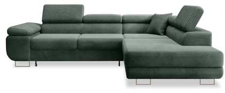 INTENSE DECO Canapé d'angle Droit Convertible Marius Velours côtelé Vert