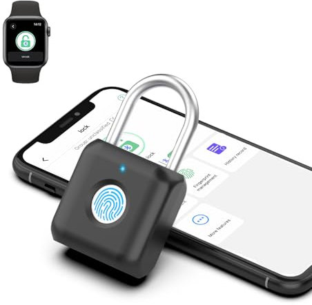 Fingerabdruck Vorhängeschlos eLinkSmart Schließfachschloss für Jungen im Fitnessstudio Obsidian schwarz mit Telefon-App metallenem Vorhängeschlos für Schulsporthaken Werkzeugkiste Rucksack Gepäck