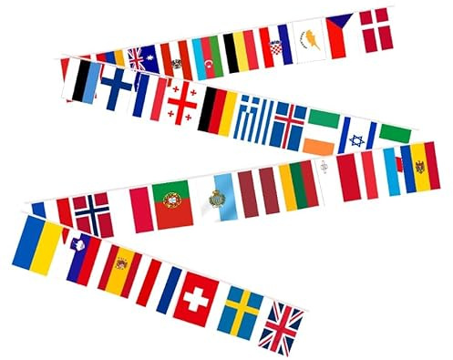 3 Stück Flagge 37 Länder Eurovision 2025, Girlande 37 Eurovision Länder, Wimpel 37 Eurovision Länder, Nationalflagge