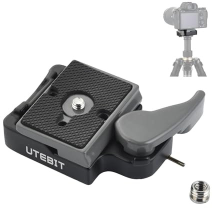 UTEBIT Placa de Liberación Rápida para Cámara con Adaptador de Tornillo de 1/4'' a 3/8'', Adaptador de Placa QR de la Cámara Trípode, Plató Rápido Sistema para Trípode Manfrotto