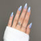 KQueenest Chrome Pastel Blue Press on Nails Almond, Glazed Glitter False Nails Medium Stiletto, Acrylic Fake Nails Set with Bling Mirror Effect, Soft Gel Stick on Nail for Women Wedding 24 Pcs