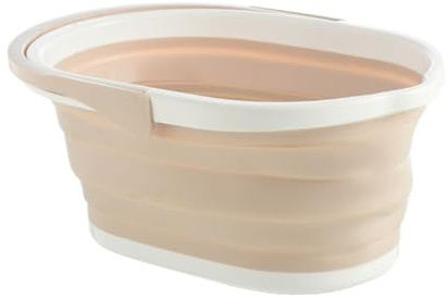 MOTHNUR Faltbarer Kunststoff Wischeimer Beige Tragbarer Haushalts Wassertank Praktischer Mop Behälter für Laminatböden und Fliesen Wassersparender Platzsparender Reinigungs Eimer für