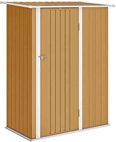 Outsunny Casetta da Giardino Porta Bloccabile 142x86x189 cm Giallo | 1.07m² in Acciaio Zincato, Capanno Porta Attrezzi, Tetto Inclinato