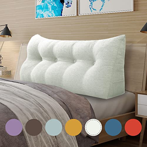 VERCART Keilkissen Bett Großes Rückenkissen Bett Kopfteil Bequemes Lesekissen für Bett und Sofa 2 in 1 Rückenlehne und Kopfkissen Couchkissen Langes XXL Lendenkissen Leinen 120cm Elfenbein Weiß