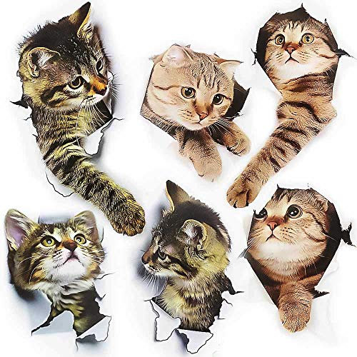 FYSL 6 Stück Süß 3D Katzen Wandtattoo Kombination kühlschrankaufkleber türaufkleber für Badezimmer chlafzimmer,Heimdekoration