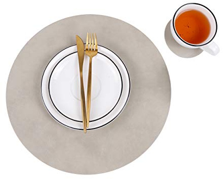 Sot von 8 runden Tischsets und Untersetzern aus Kunstleder, Kaffee-Matten, Küchentisch-Matten, wasserdicht, leicht zu reinigen, für Küche, Esszimmer, runder Tisch