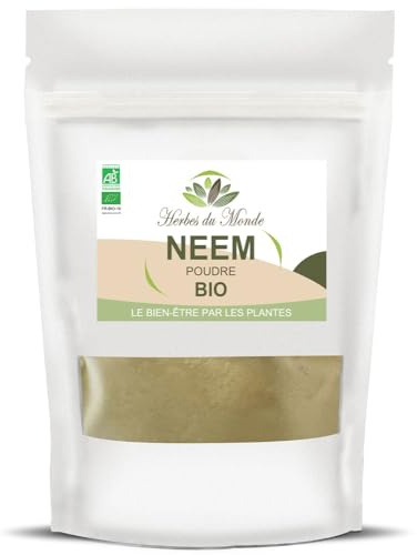 Herbes du Monde - Poudre de Neem BIO 200g: Qualité Supérieure, Bien-être Interne & Cosmétique, Certifiée AB, Antifongique, Purifie Peau & Cheveux, Soutien Immunitaire, 100% Naturel & Végane - 1 sachet