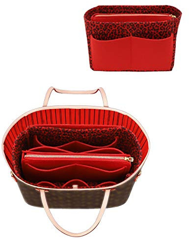 LEXSION Filz Handtasche Organizer Einsazt mit Reißverschluss, Taschenformer, passend für Speedy Neverfull PM MM, 8021, R-Leopard XL