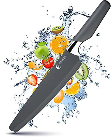 Taylors Eye Witness Large Chefs Kitchen Knife 20cm Shield’ Range of Knives Designed with Safety in Mind. Unique Rounded Protection with Small Utility Point. Razor Steel Blade. Fibre Grip Handle