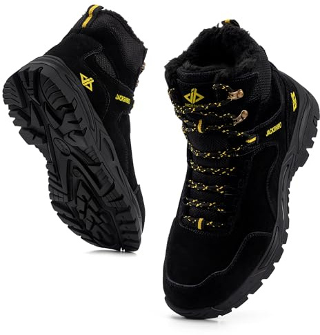JACKSHIBO Winterschuhe Herren Winterstiefel Damen Warme Gefüttert Stiefel Trekking Wanderschuhe Wasserdicht Rutschfest Schneestiefel Outdoor Winterboots Schwarz 41EU