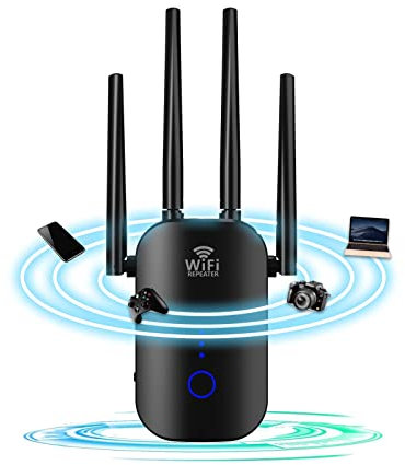 WiFi Extender Booster, 1200Mbps WiFi Booster 5.8GHz & 2.4GHz Dual Band WiFi Extender for Home, Support Repeater/AP/Router Mode, Signal Amplifier Internet Repeater with Ethernet Port, UK Plug