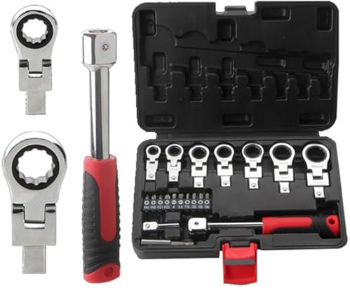 YWHWLX Ratschenschlüssel-Set, Flexkopf, 8 mm - 19 mm, metrisch, austauschbarer Durchmesser, Einweg-Ratschenköpfe, 180 Grad drehbarer Flexkopfschlüssel, Schraubendreher-Bit-Set, 20-teilig