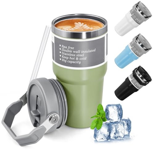 WenYa 600ml Travel Mug, Insulated Coffee Cup with Leakproof Lid, Portable & Reusable Coffee Cup Travel Mug for Travel, Office, School(Green)